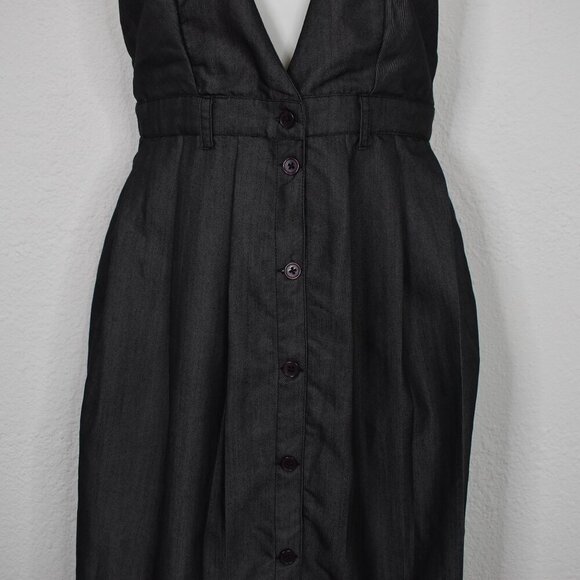 Nasty Gal Midi Dress Button Front Sz S Strappy Back Preppy Academia Retro Work - Picture 5 of 16